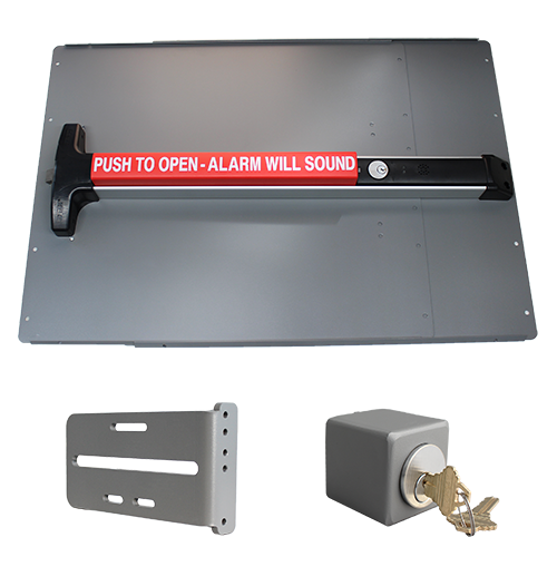 Lockey PS53 Standard Panic Shield Safety Kit w/ Detex V-40 Weatherized Alarm Panic Bar, Strike Bracket, Keyed Cylinder Box