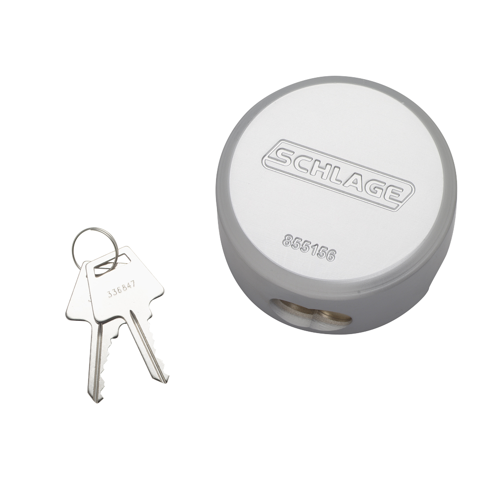 Schlage 855156 Shackle-Less Steel, Round Body Padlock, Keyed Different