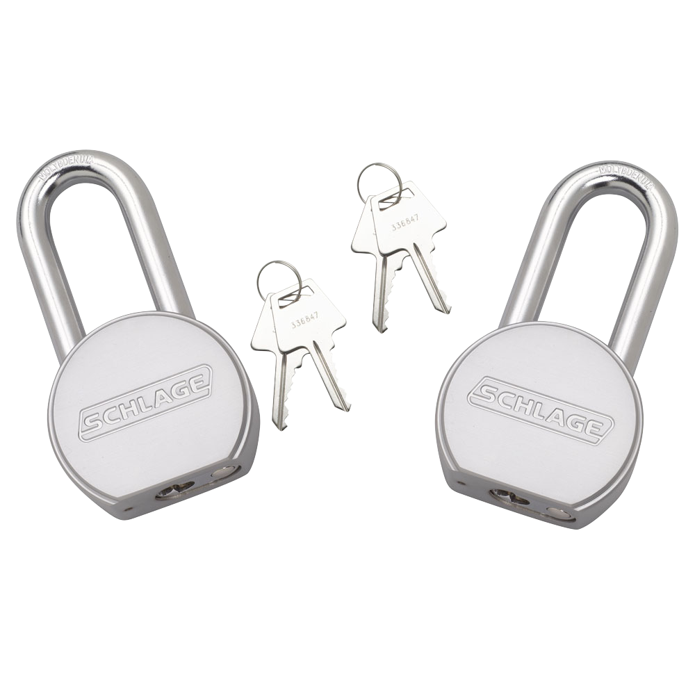 Schlage 994831 Round Body Steel Padlock, 2" Shackle, Pack of 2, Keyed Alike
