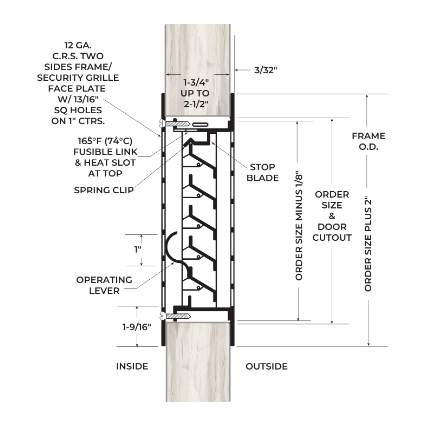 NGP FLDL-SG2-316SS Stainless Steel Fire-Rated Fusible Link Louver w/ Security Grille Both Sides