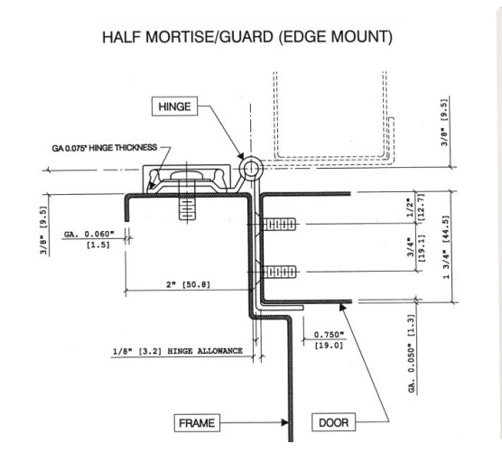 NGP SS306 Stainless Steel Continuous Hinge Half Mortise w/ Half Wrap Edge Guard, for 1-3/4" Doors