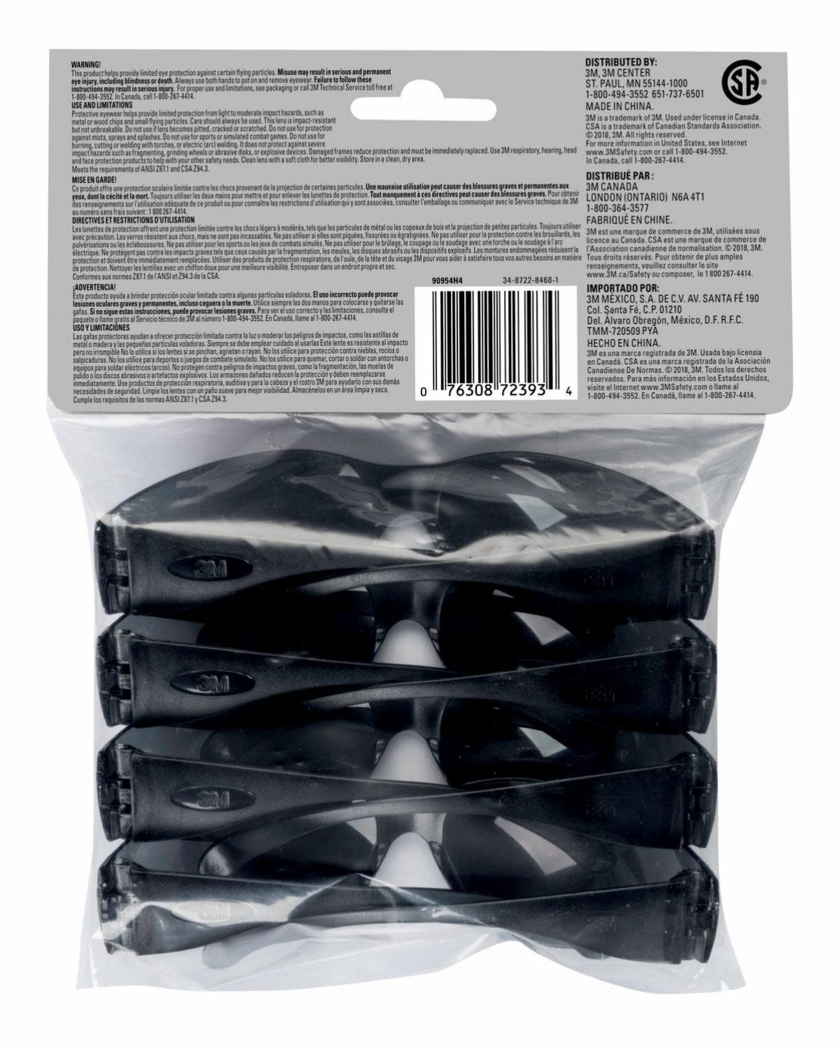 3M 90954H4-DC Safety Eyewear with Impact-resistant Lenses, Gray