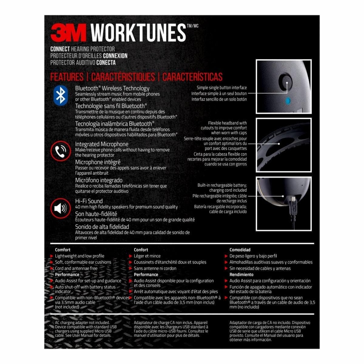 3M 90543-4DC Worktunes Hearing Connect Protector Earmuff, Bluetooth, NRR 24dB