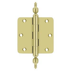 Deltana DSB35R43-UT 3-1/2" x 3-1/2" x 1/4" Radius Hinge, Urn Tipped, Pair,Finish-Polished Brass
