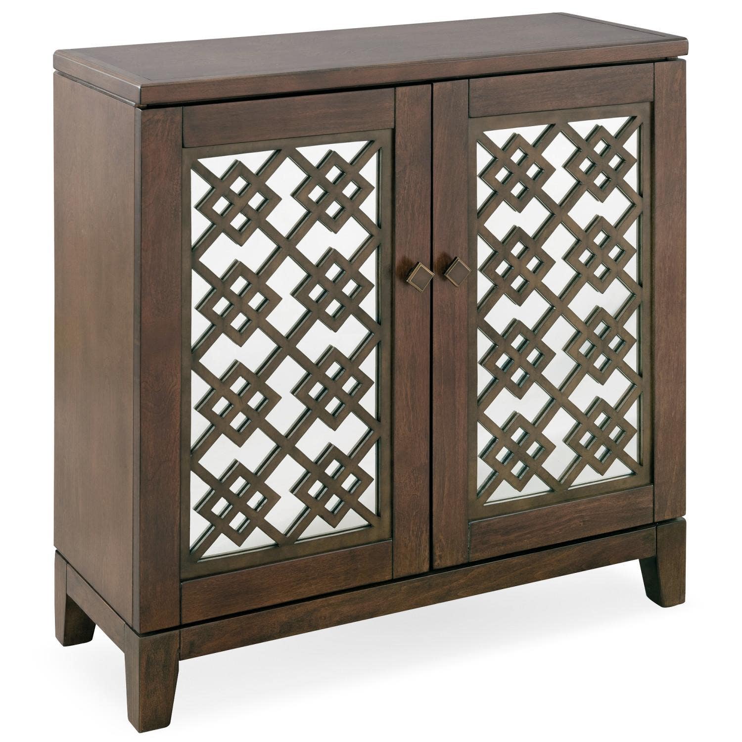 Design House 10083-SV Mirrored Diamond Filigree Accent Cabinet In Silver Leaf