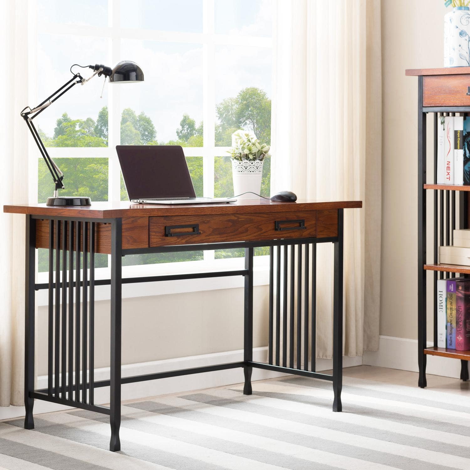 Design House 11200 Ironcraft Desk w/ Drawer In Mission Oak/Matte Black