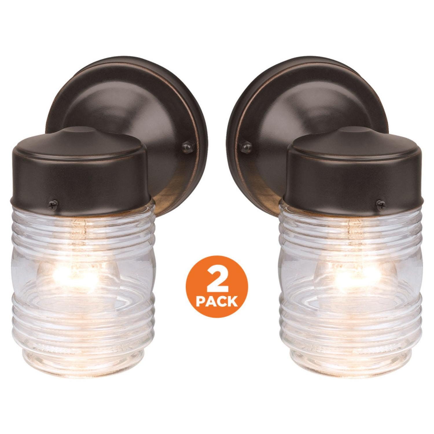 Design House 587311 Jelly Jar Outdoor Sconce In Oil Rubbed Bronze, 2-Pack
