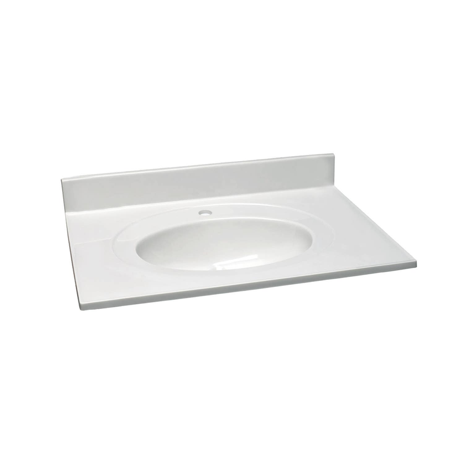 Design House 554/597 Cultured Marble Vanity Top In Solid White, Single Faucet Hole