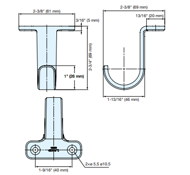 Sugatsune 5HJU-60M S/S Hook, Finish-Mirror