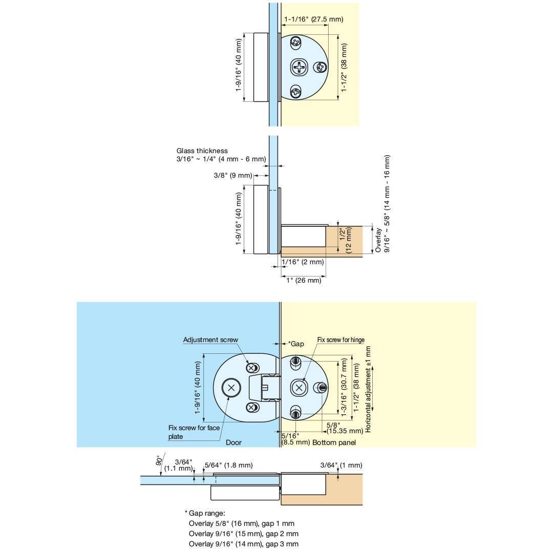Sugatsune SDH-G Cabinet Drop Hinge For Glass Door