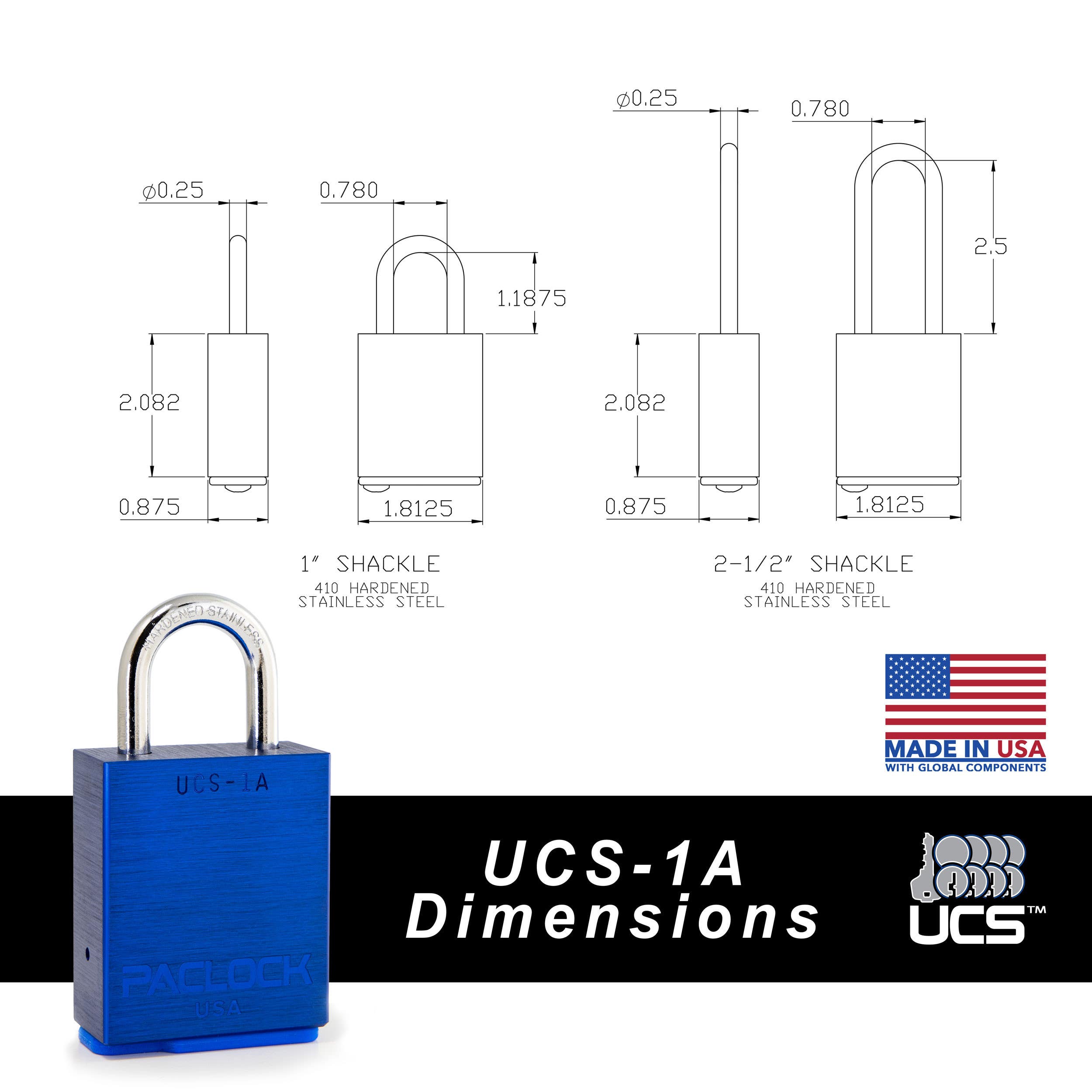 Paclock UCS-1A/1S 1/4" Shackle Dia. Light Duty Padlock, Universal Cylinder System