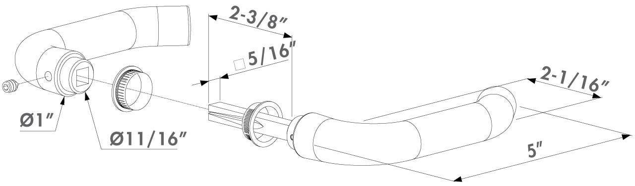 Locinox 3006D Aluminium Handle Pair w/ 2-1/2" Follower