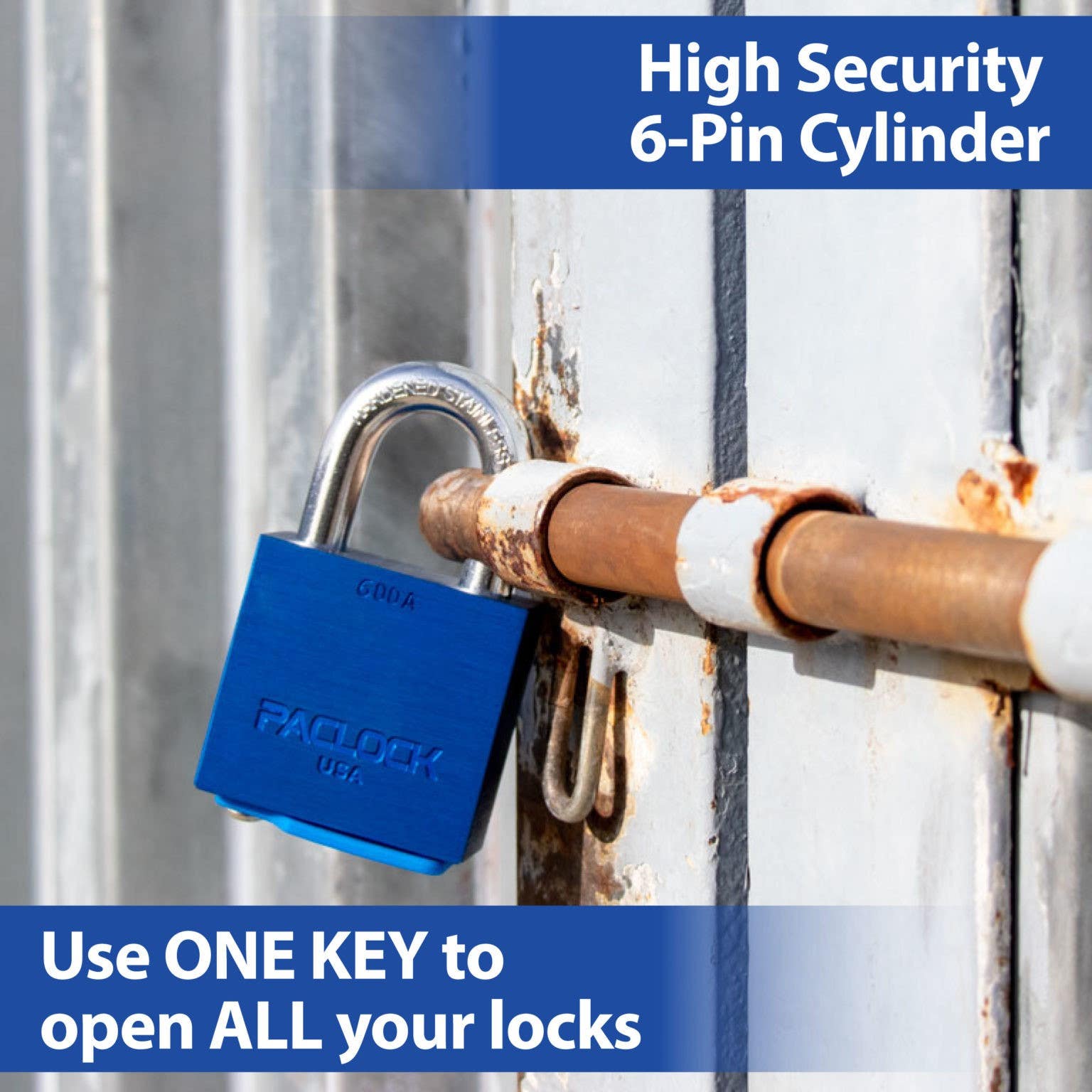 Paclock 600A Standard Rekeyable Ultra Heavy Duty Aluminum Padlock, 7/16" Shackle Dia.