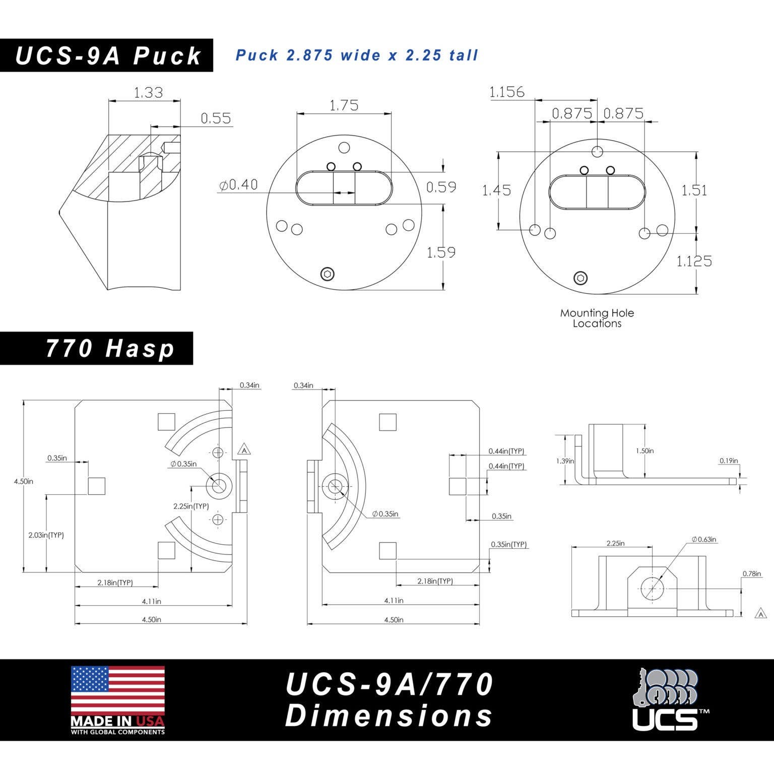 Paclock UCS-9 Hidden Shackle Cone-Shaped Puck & Hasp Combo Kit, Universal Cylinder System,6-Pin Cylinder