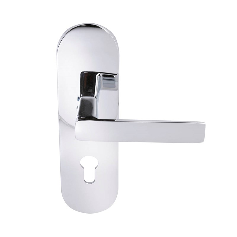 Abloy Sentry DH004 Forum 4 Door DIN Long Plate Door Handle, Brass, Finish-Satin Chrome