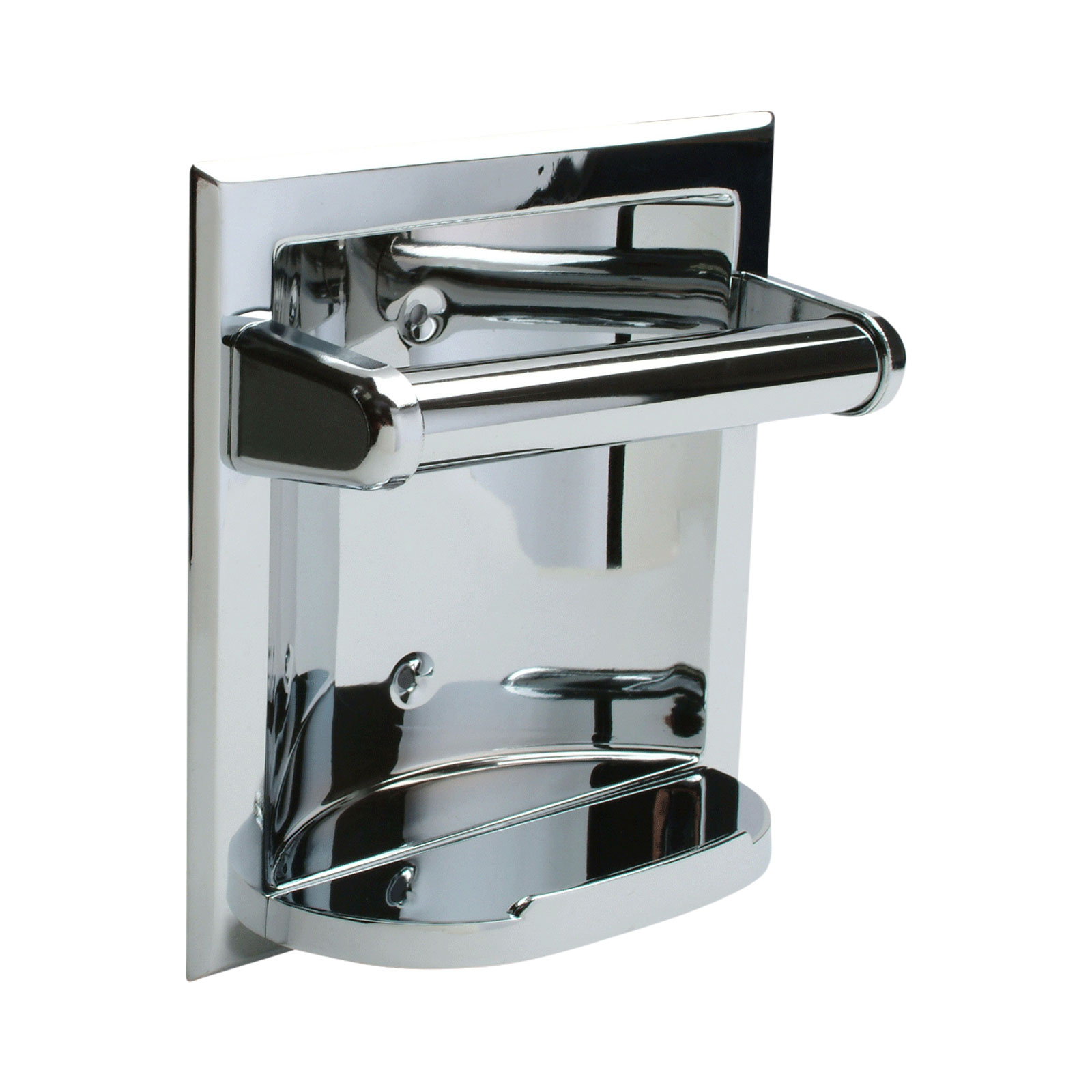 Pamex BC2CP-63 Shallow Recessed Soap Holder & Grab, Polished Chrome