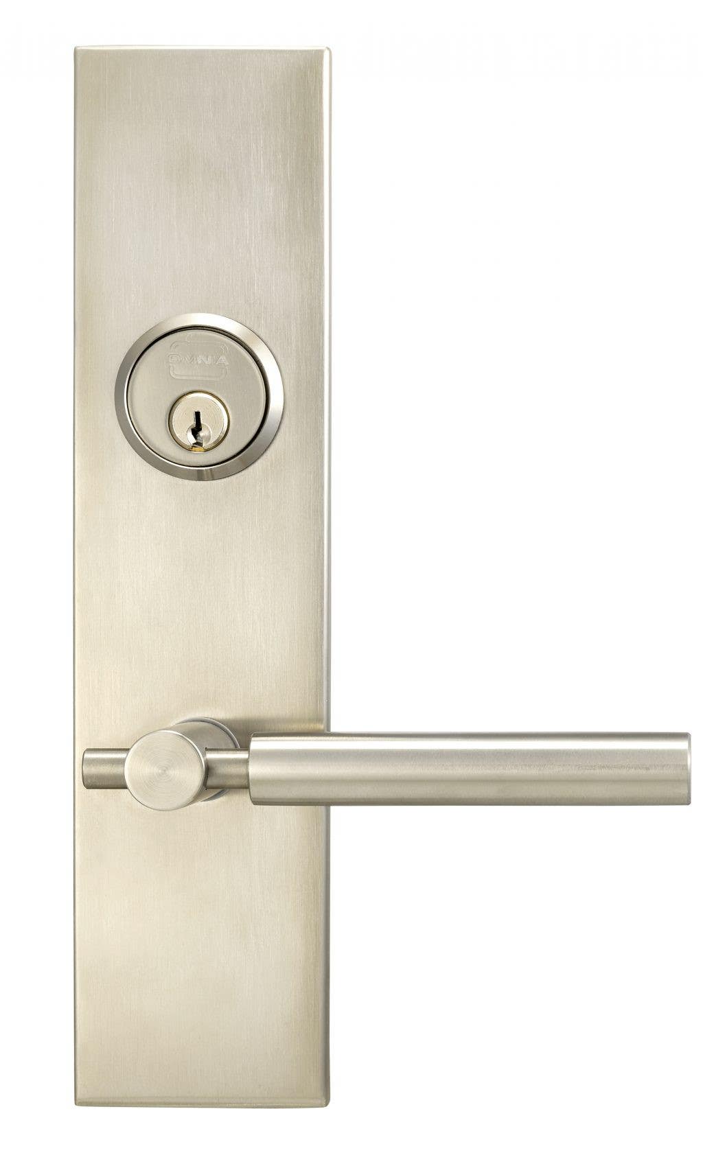 Omnia 12032 Exterior Modern Mortise Entrance Lever Lockset with Plate - Stainless Steel