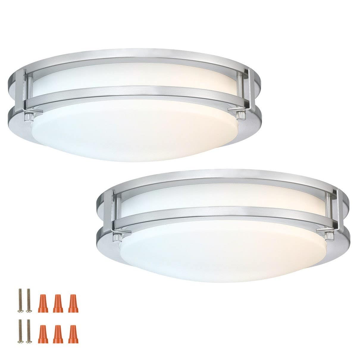Design House 589598 Ripon Color Temperature Selectable LED Flush Ceiling Light In Satin Nickel, Pack Of 2