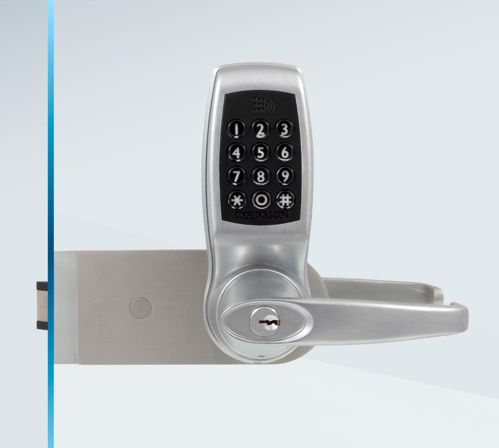 Codelocks CL4500 GD BS Smart Glass Door Lock, Patch Fitted Strike Plate Included, Brushed Steel