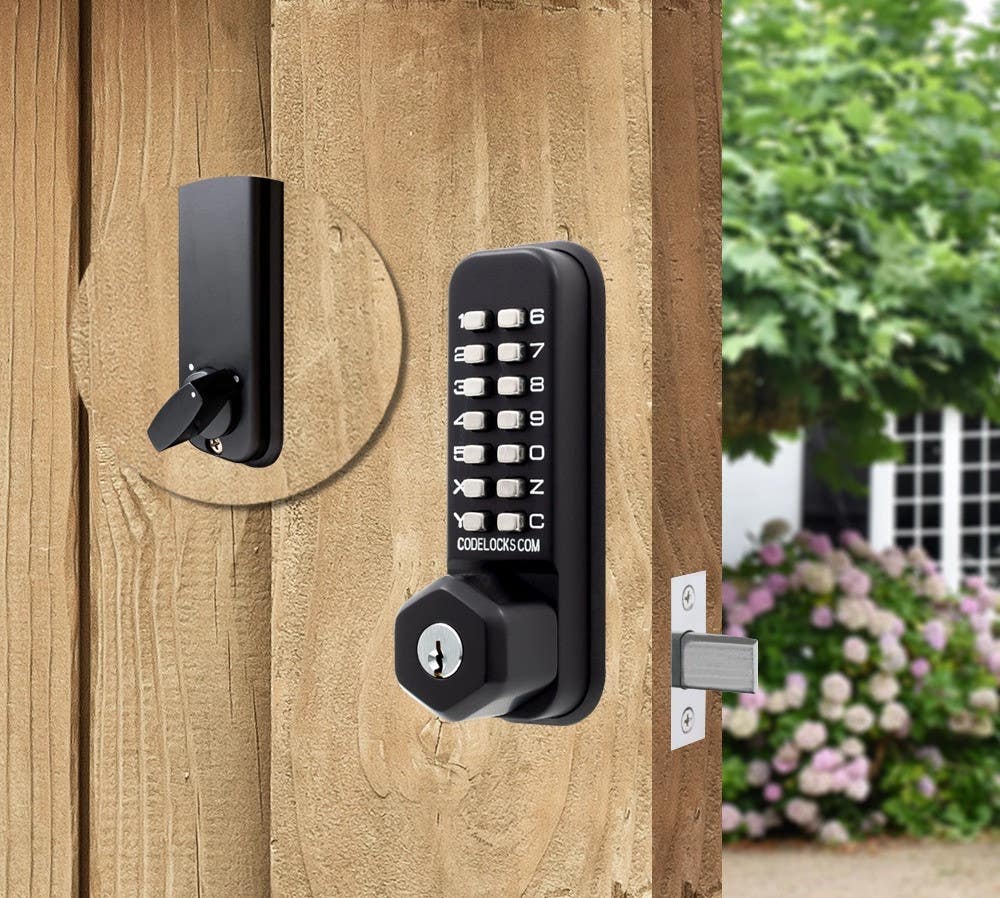 Codelocks 95220 CL210 Tubular Mortise Deadbolt Lock Gate Box Kit w/ Key Override, Black Marine Grade, Solid Black