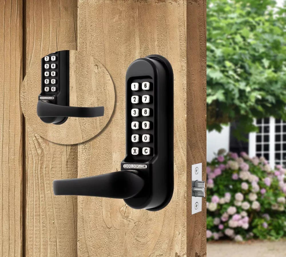 Codelocks 94008 CL515 Heavy Duty Tubular Lock w/ Code Free Access, Black Marine Grade, Back/Back, Gate Box Kit, Solid Black