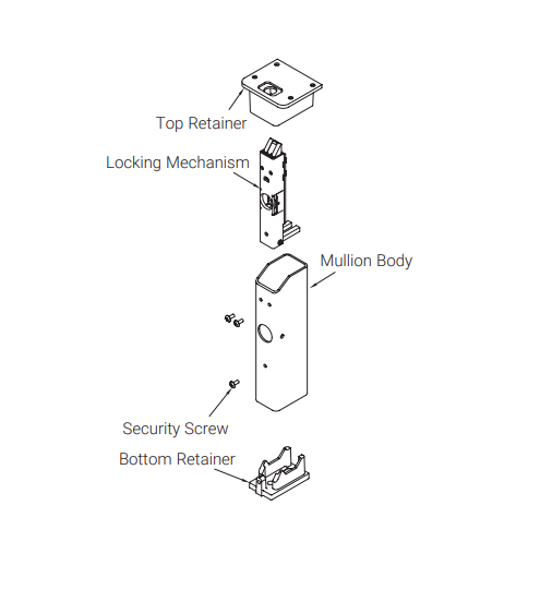 ACCENTRA (formerly Yale) KRM200 Keyed Removable Steel Mullion, For 6000, 1500 & 1800 Series, Grey Paint