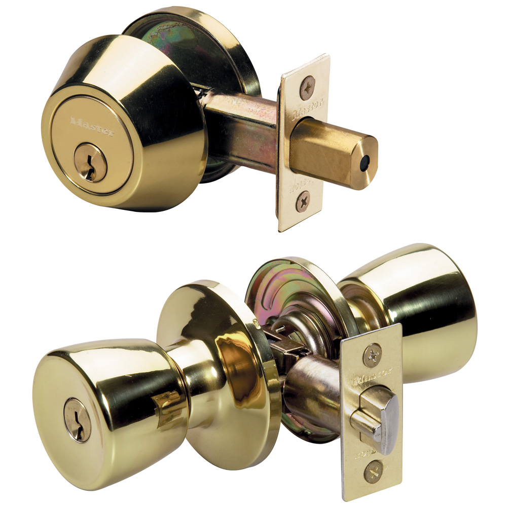 Master Lock TUC0603KA4 Residential Grade 3 Polished Brass Tulip Knob w/ Single Cylinder Deadbolt