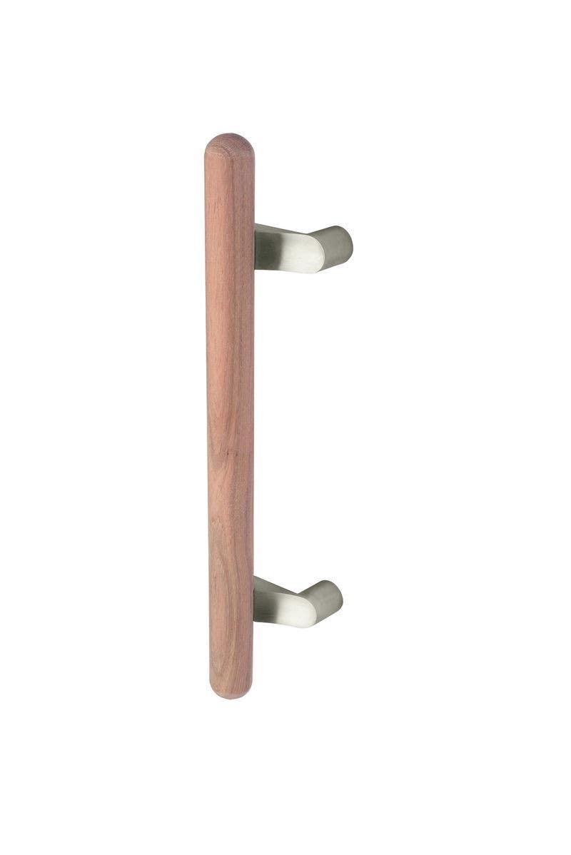 Rockwood RM4134MP/44MP/54MP ArborTek, Offset Wood Grip Door Pull w/ Mid-Post, Round Ends, Hickory, Sanded Unfinished