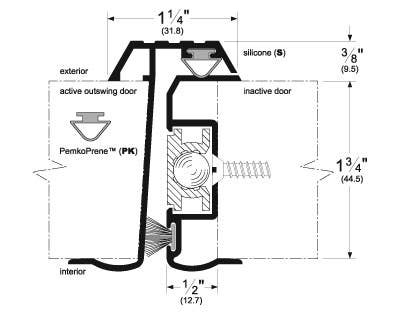 Pemko 3443 Slimline Style Outswing Locking Astragal w/ Silicone Seal & Slide Bolt