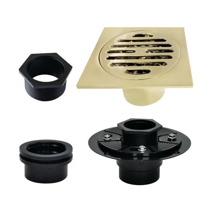 Kingston Brass BSFK4262PB 4-Inch Square Brass Shower Drain, Polished Brass