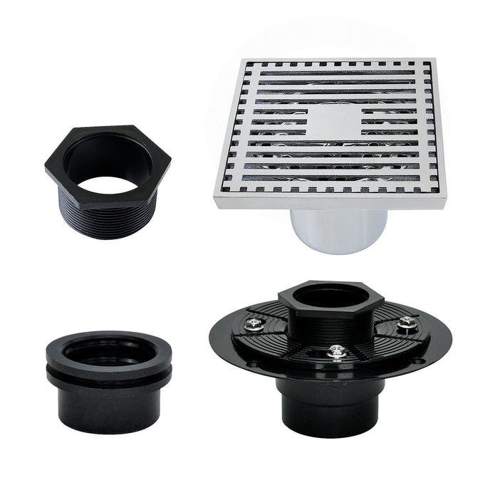 Kingston Brass BSFK4464C 4-Inch Square Brass Shower Drain, Polished Chrome