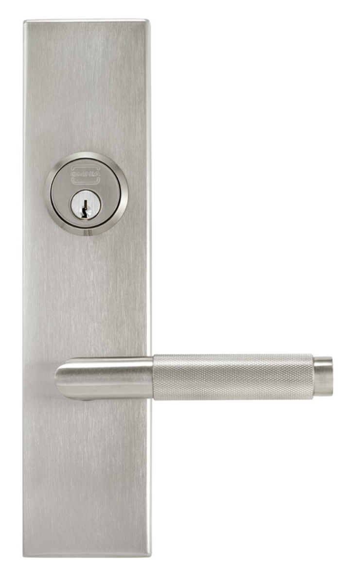 Omnia D12054 Exterior Modern Deadbolt Entrance Lever Lockset w/ Plate, Finish-Satin Stainless Steel
