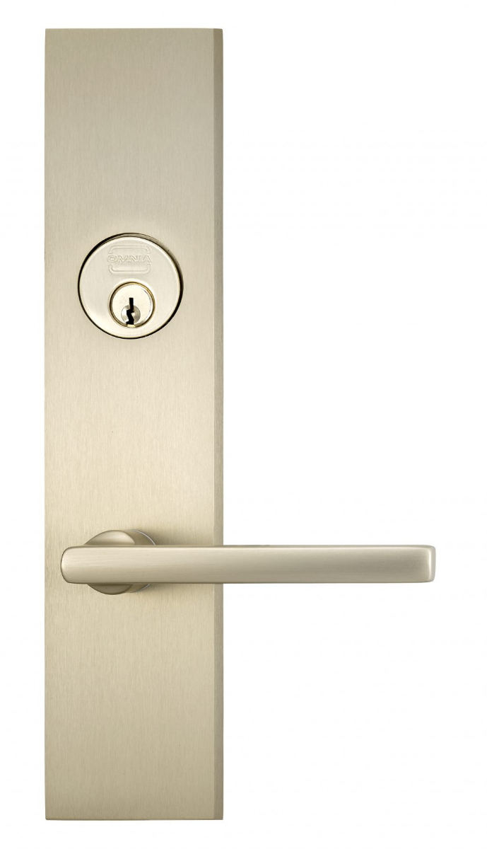 Omnia D12943 Exterior Modern Deadbolt Entrance Lever Lockset w/ Plate - Solid Brass