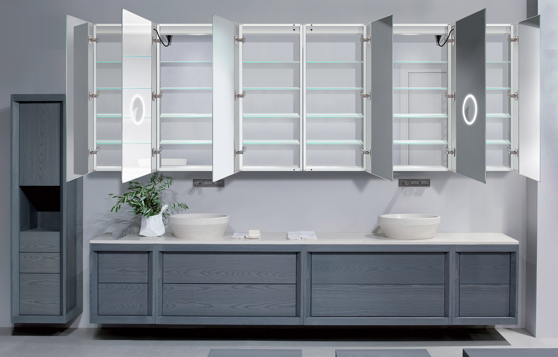 Krugg SVANGE12042DLLLRRR 120″ X 42″ LED Medicine Cabinet w/Dimmer & Defogger