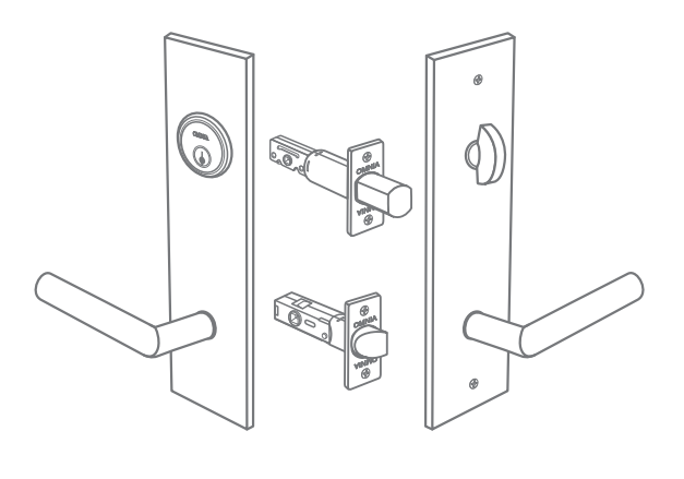 Omnia D12022 Exterior Deadbolt Entrance Lever Lockset w/ Plate, Finish-Satin Stainless Steel