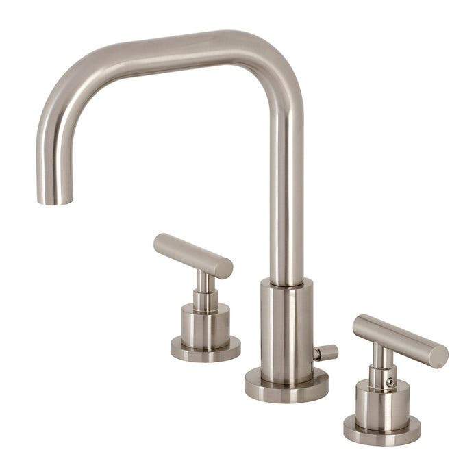 Kingston Brass FSC8938CML Two-Handle 3-Hole Deck Mount Widespread Bathroom Faucet with Brass Pop-Up Drain, Brushed Nickel