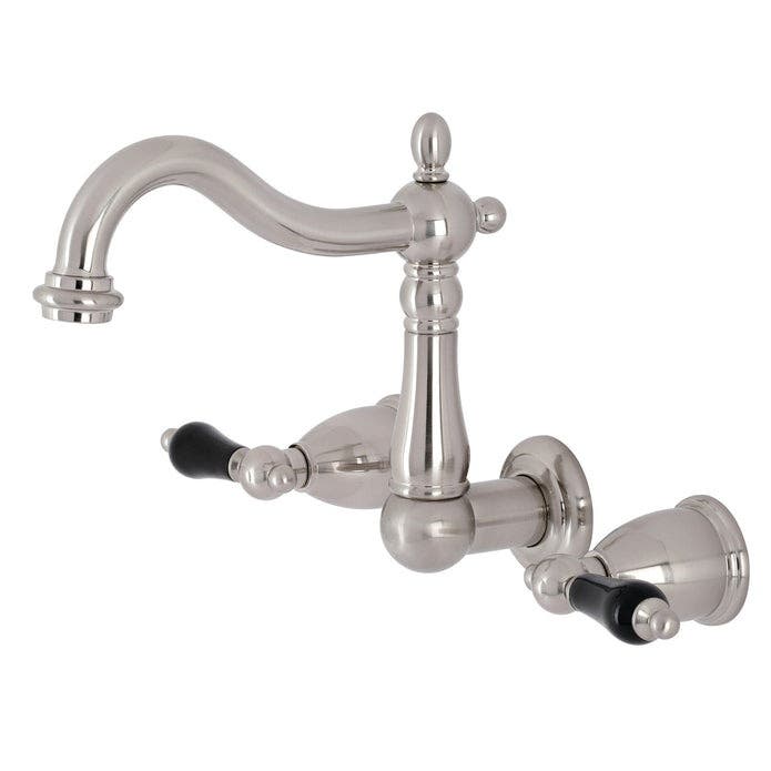 Kingston Brass KS1258PKL Double-Handle 3-Hole Wall Mount Bathroom Faucet, Brushed Nickel