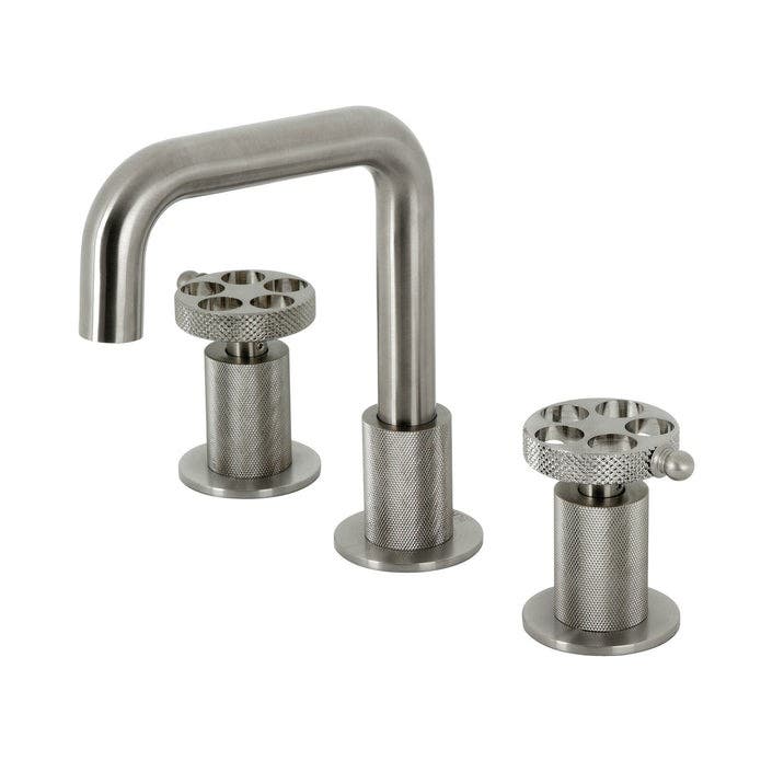 Kingston Brass KS1418RKX Two-Handle 3-Hole Deck Mount Widespread Bathroom Faucet w/ Knurled Handle & Push Pop-Up Drain, Brushed Nickel Finish