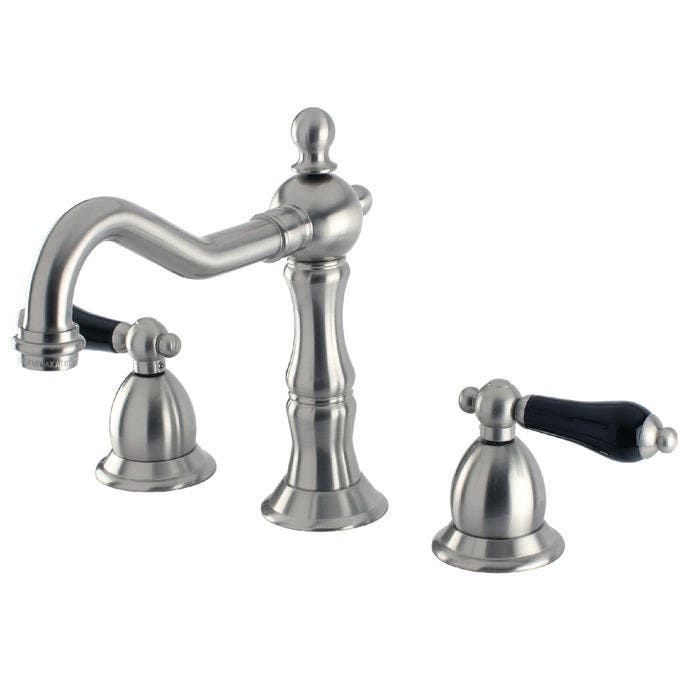 Kingston Brass KS1978PKL Two-Handle 3-Hole Deck Mount Widespread Bathroom Faucet with Brass Pop-Up Drain, Brushed Nickel