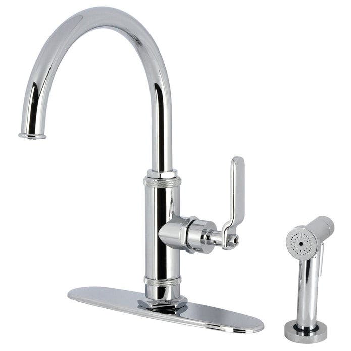 Kingston Brass KS2431KL Single-Handle 2-Hole Deck Mount Kitchen Faucet with Brass Side Sprayer, Polished Chrome
