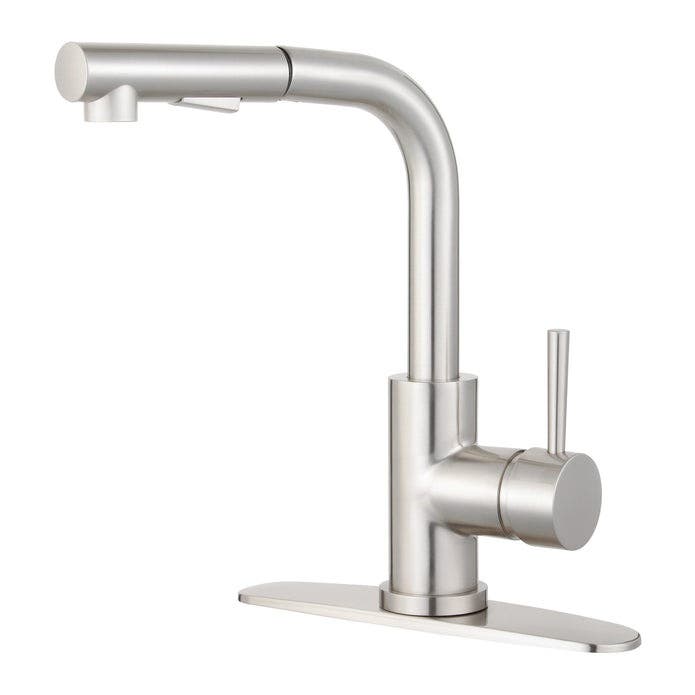Kingston Brass LS2718DL Single-Handle 1-Hole Deck Mount Pull-Out Sprayer Kitchen Faucet, Brushed Nickel