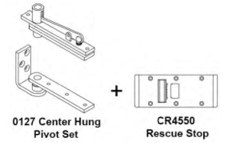 ABH Hardware 012 Center Hung Pivot & Combination Double-Lipped Strike Rescue Stop Set