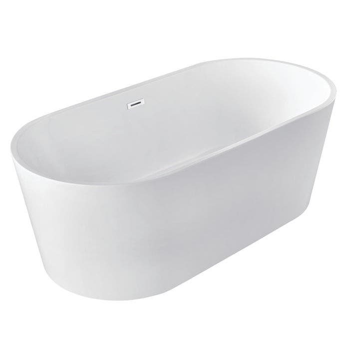 Kingston Brass VTDE603023BA 59-Inch Acrylic Oval Double Ended Freestanding Tub with Drain, Glossy White